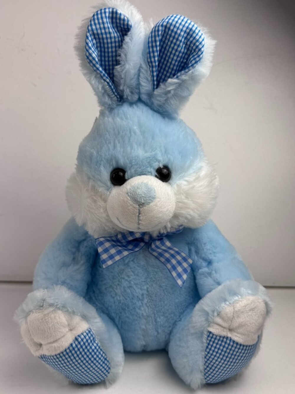 Best Made Toys Blue Bunny Rabbit Plush 11" Gingham Check Ears Bow Stuffed Animal